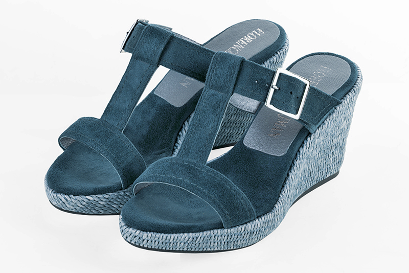 Peacock blue women's fully open mule sandals.. Front view - Florence KOOIJMAN